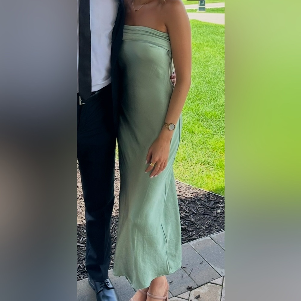 Satin Slip Dress in Sage Green - Women's Evening Dress